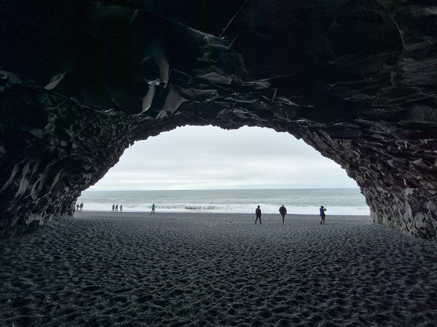 Inside the Hálsanefshellir Cave of Reynisfara Black Sand Beach.