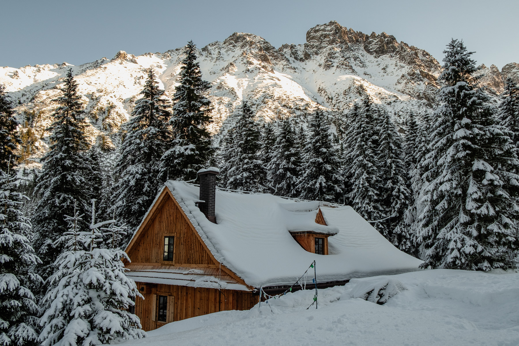 A shelter house near Morskie Oko, Tatra National Park, Poland, January 2026.