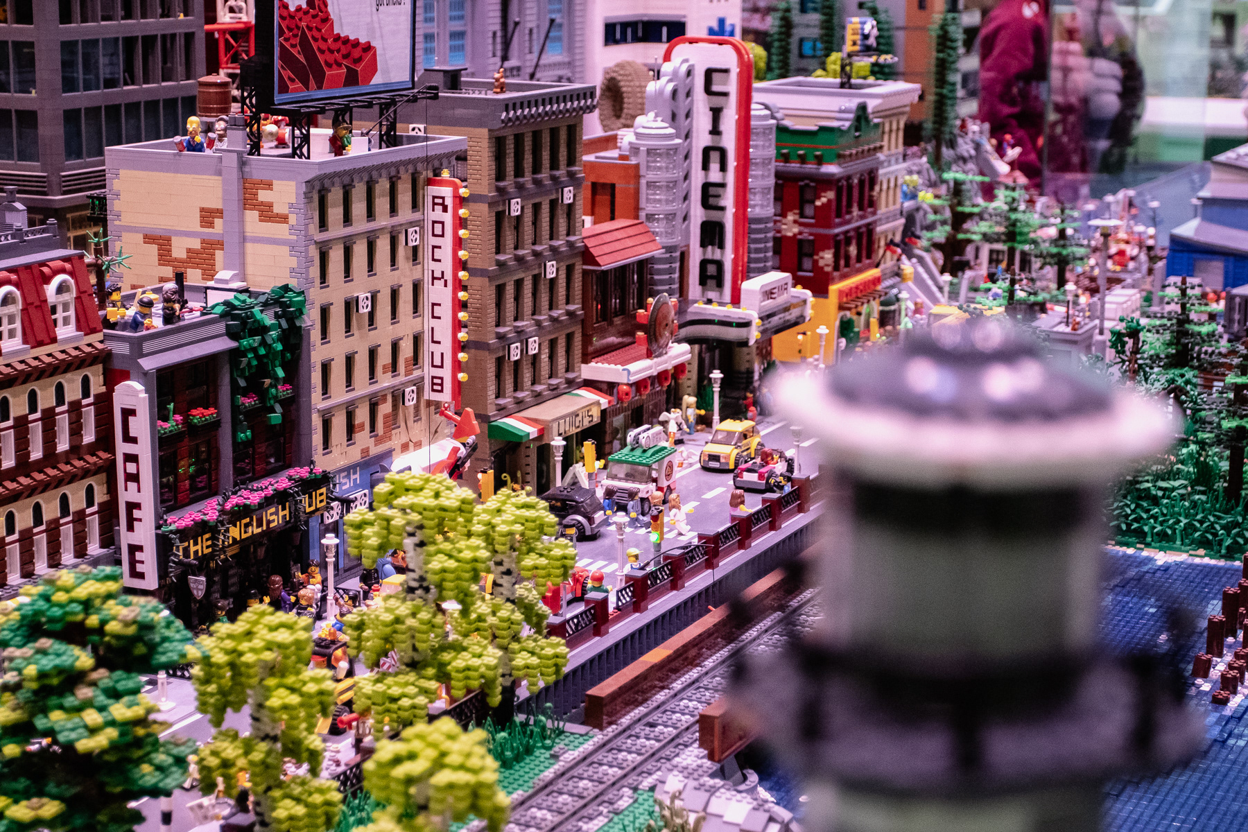 A busy street scene in the Lego House.