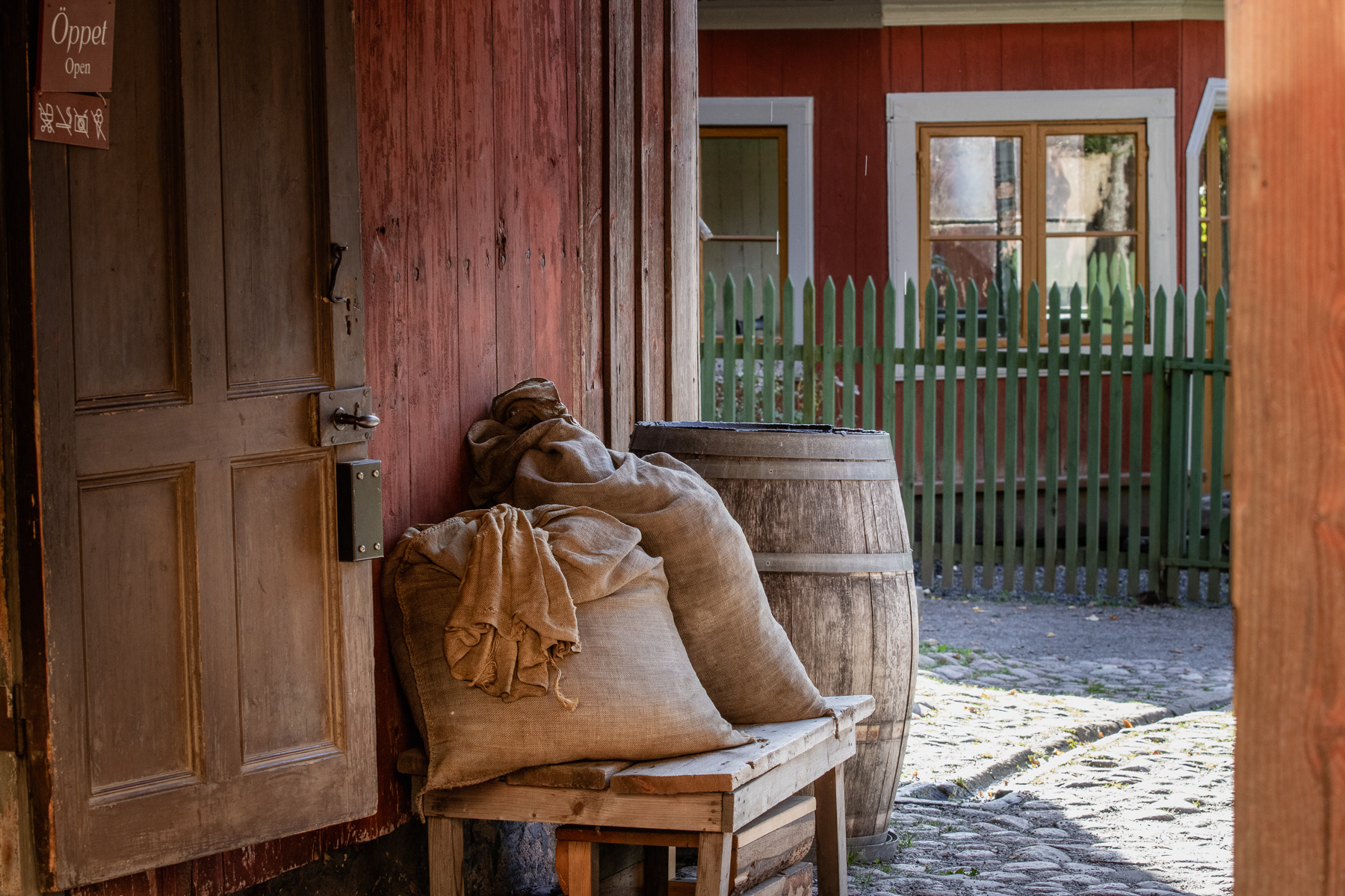 Bags and a barrel.
