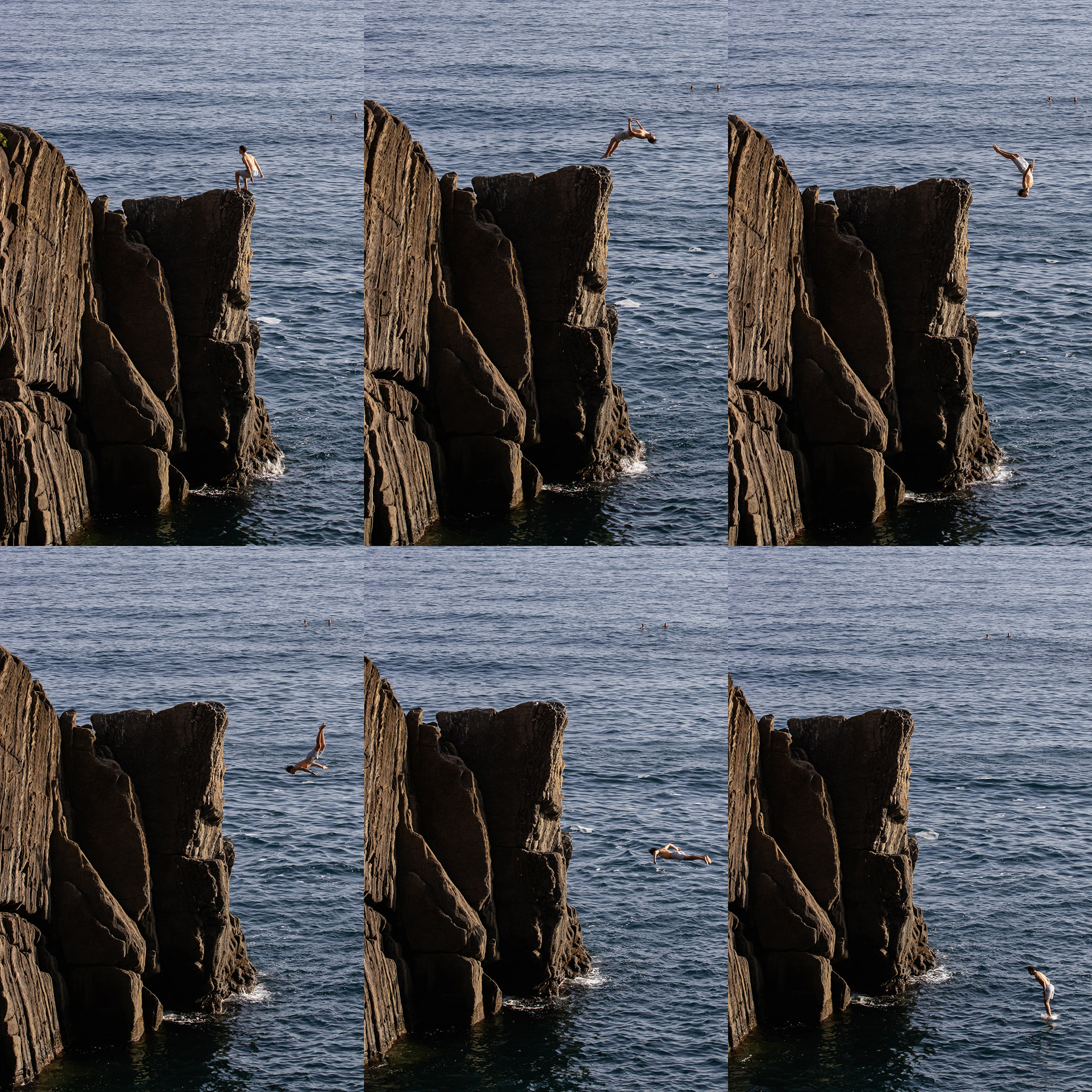 A cliff jumper making his way into the Ligurian Sea.