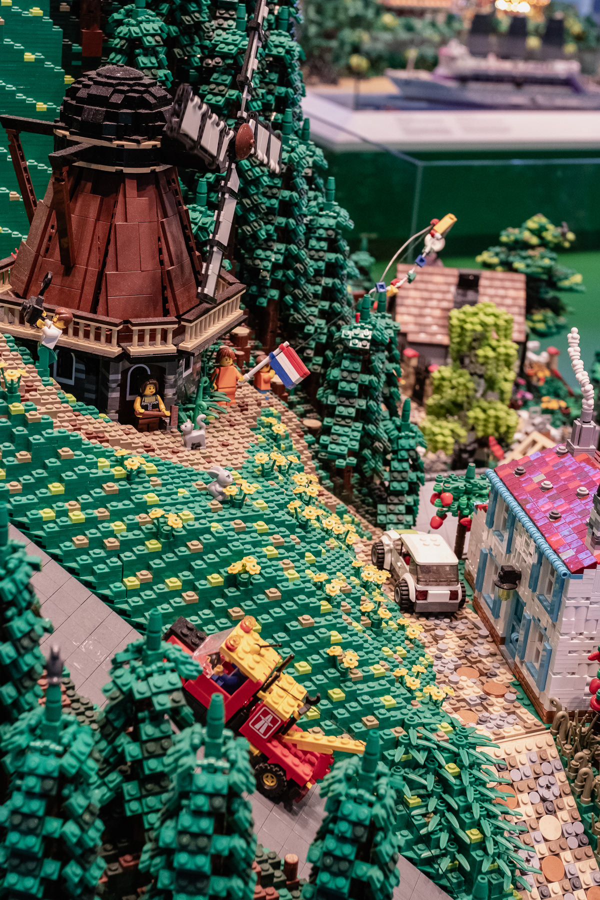 A Dutch mill on a mountain, only in the Lego House.