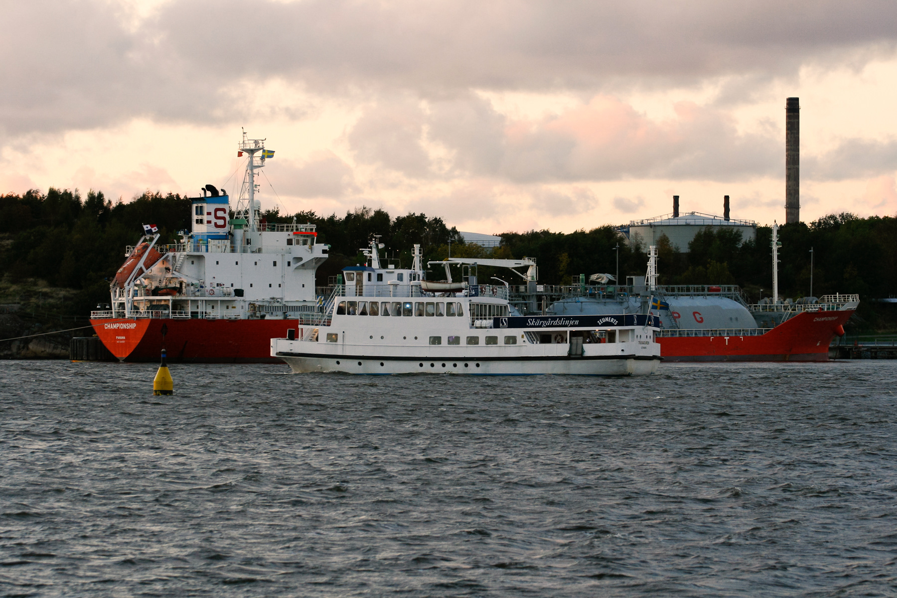 LPG bunker ship Championship and a ferry boat to the Gothenburg archipelago, October 2012.