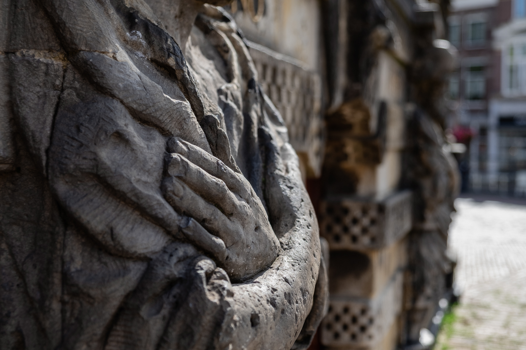 Details of the historic Gouda city hall, August 2023.