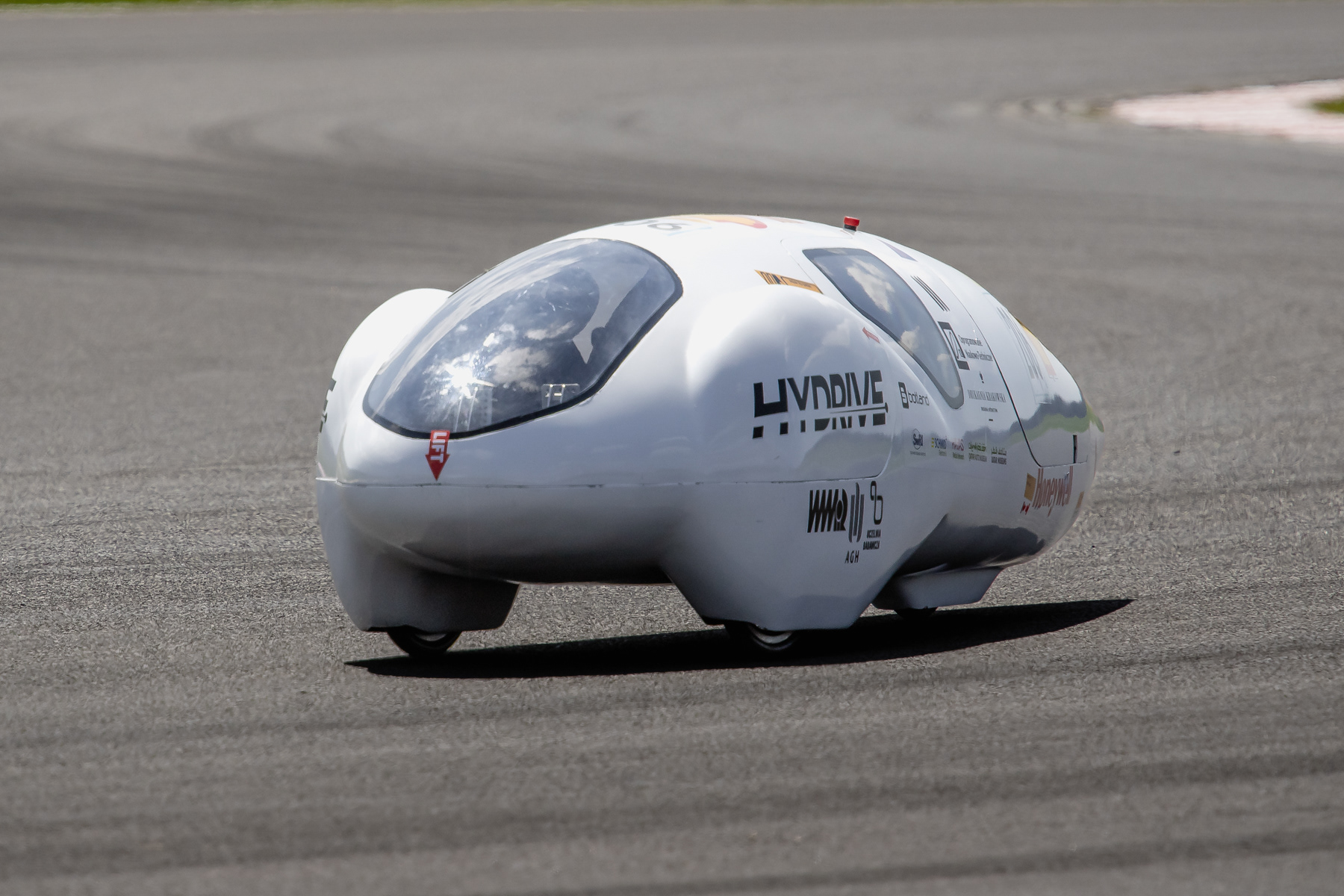 One of the prototype cars in the final curve before the finish line.
