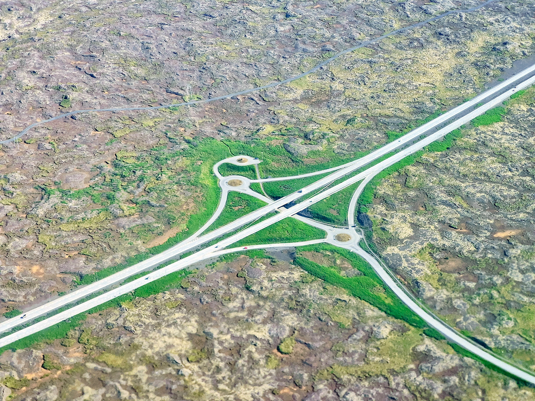 The junction of road 42 and road 421 near Vogar, Reykjanes Peninsula (Suðurnes), Iceland