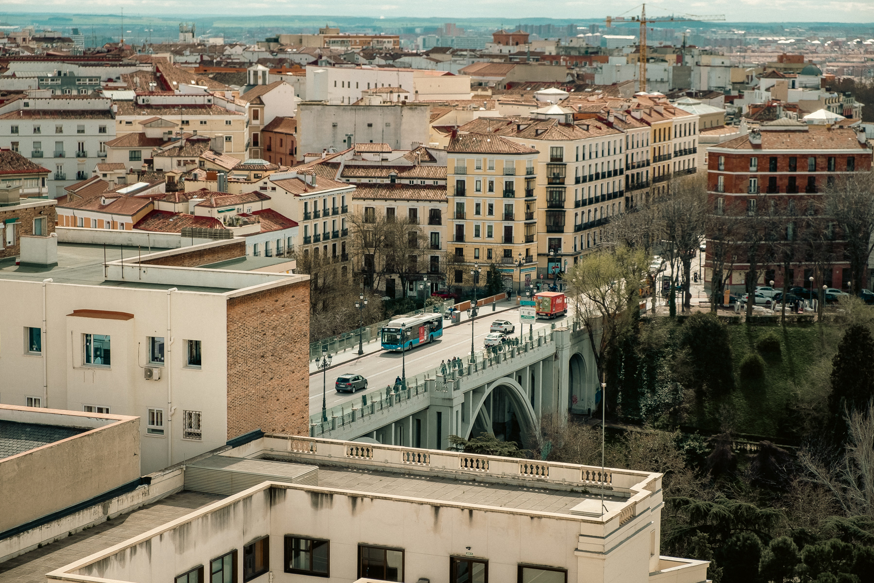 The Segovia Viaduct seen from the rooftop terrace of the nearby cathedral.