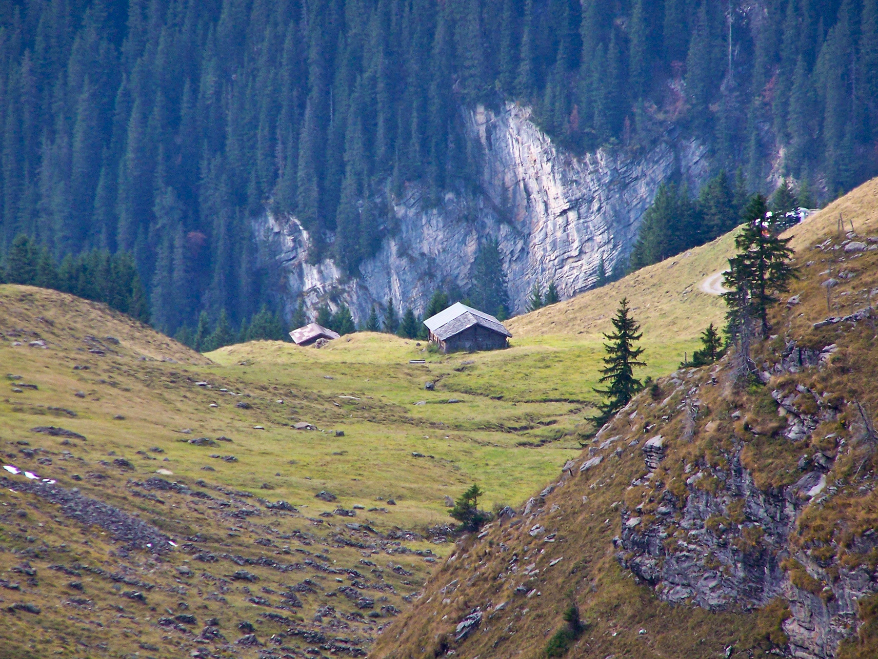 Two mountain chalets in the Bernese Alps, October 2008.