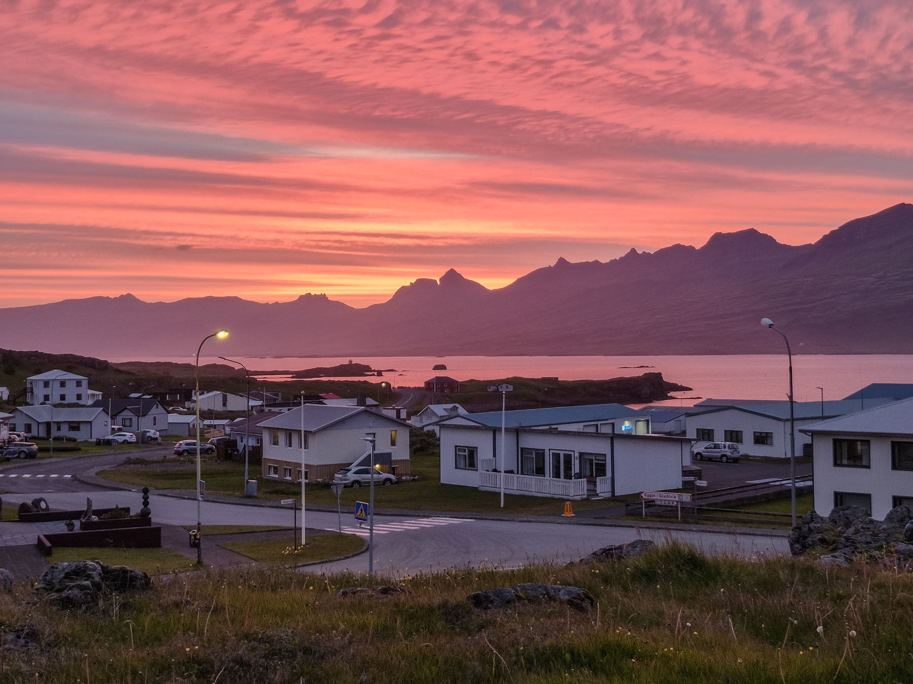 Sunset in Djúpivogur, July 2025.
