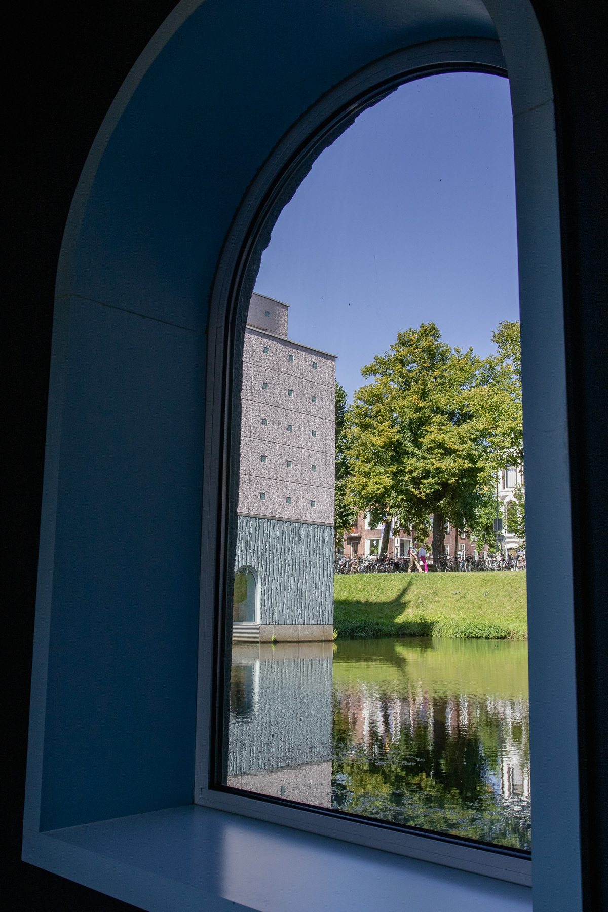 Window view from inside the museum, a walkway that connects two different pavillions