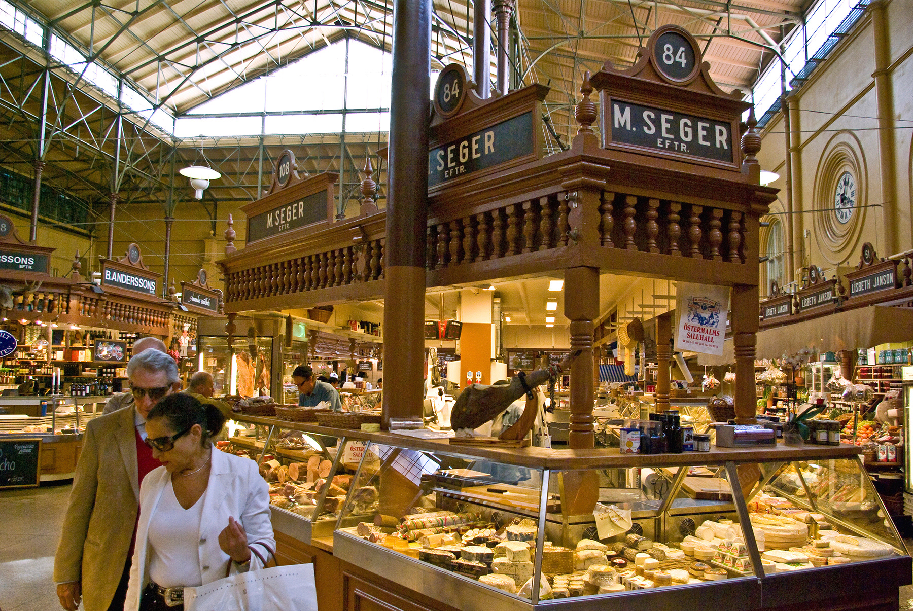 Inside the historic market hall Östermalms Saluhallen, August 2007.