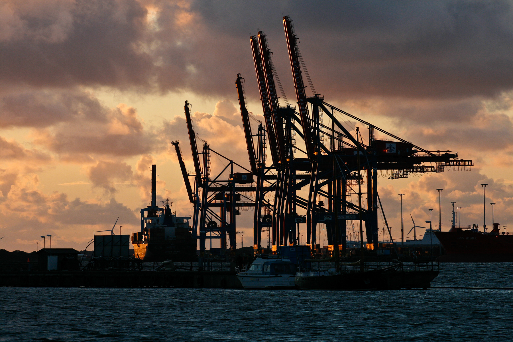 Harbour cranes at sunset, October 2012.
