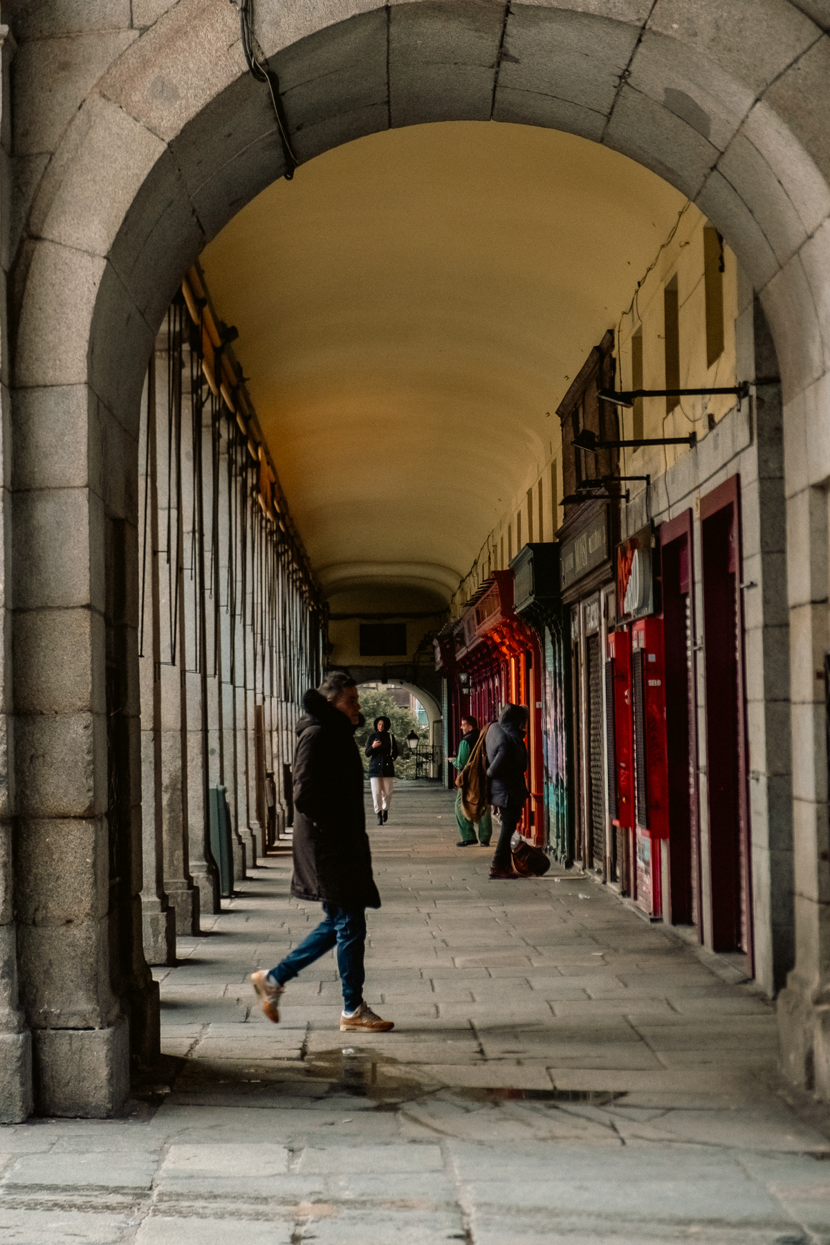 Early morning in an arched walkway