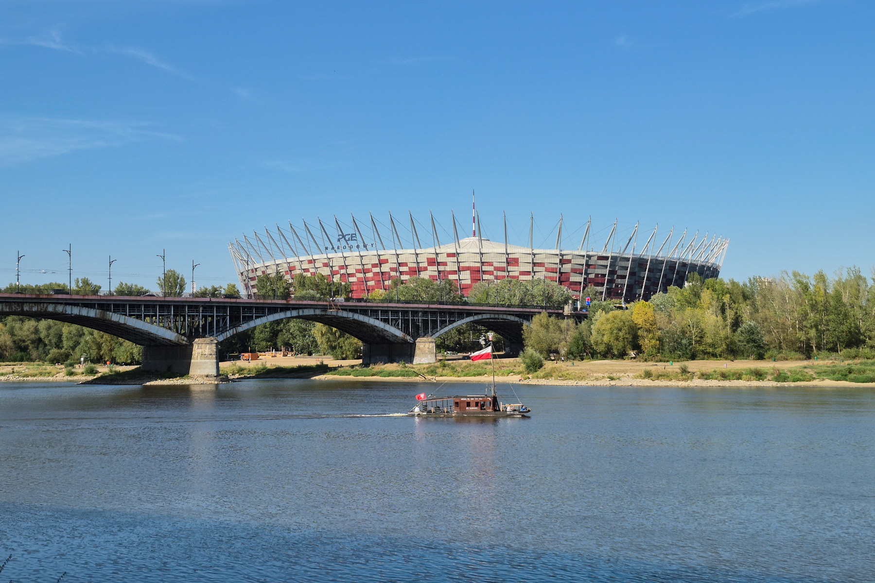 The National Stadium and the Poniatowski Bridge (Most Poniatowskiego), August 2025.