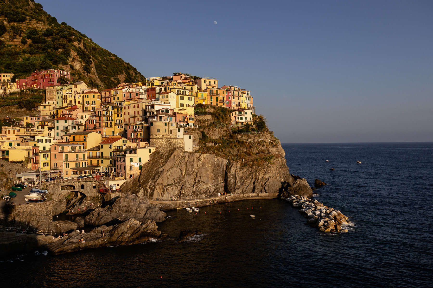 Manarola, with the moon above.