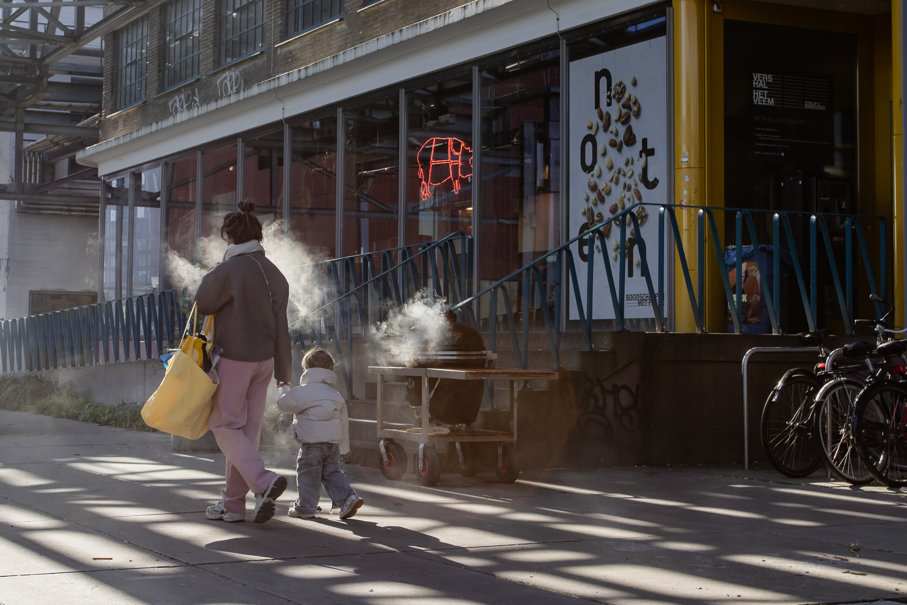 Woman and child at the nut shop