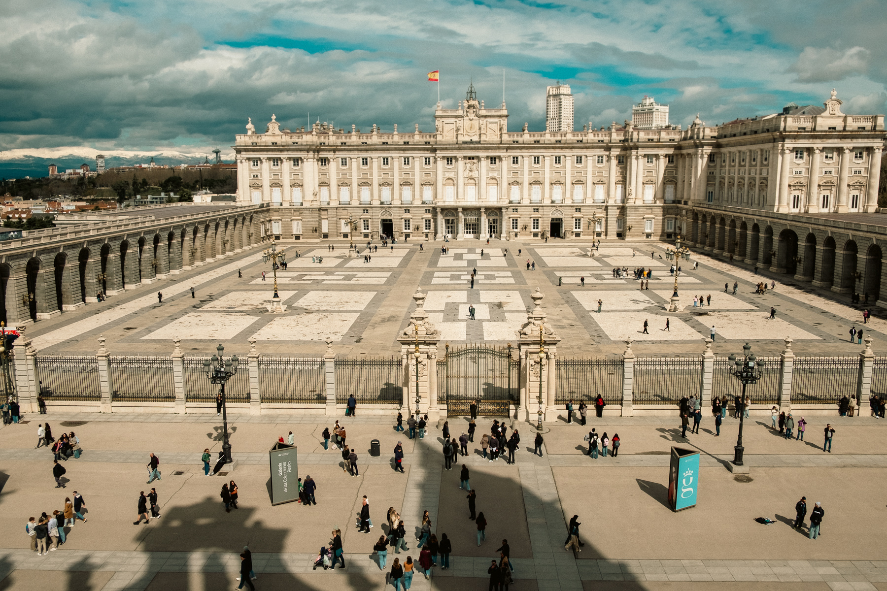 The Palacio Real de Madrid seen from the rooftop terrace of the adjacent cathedral.