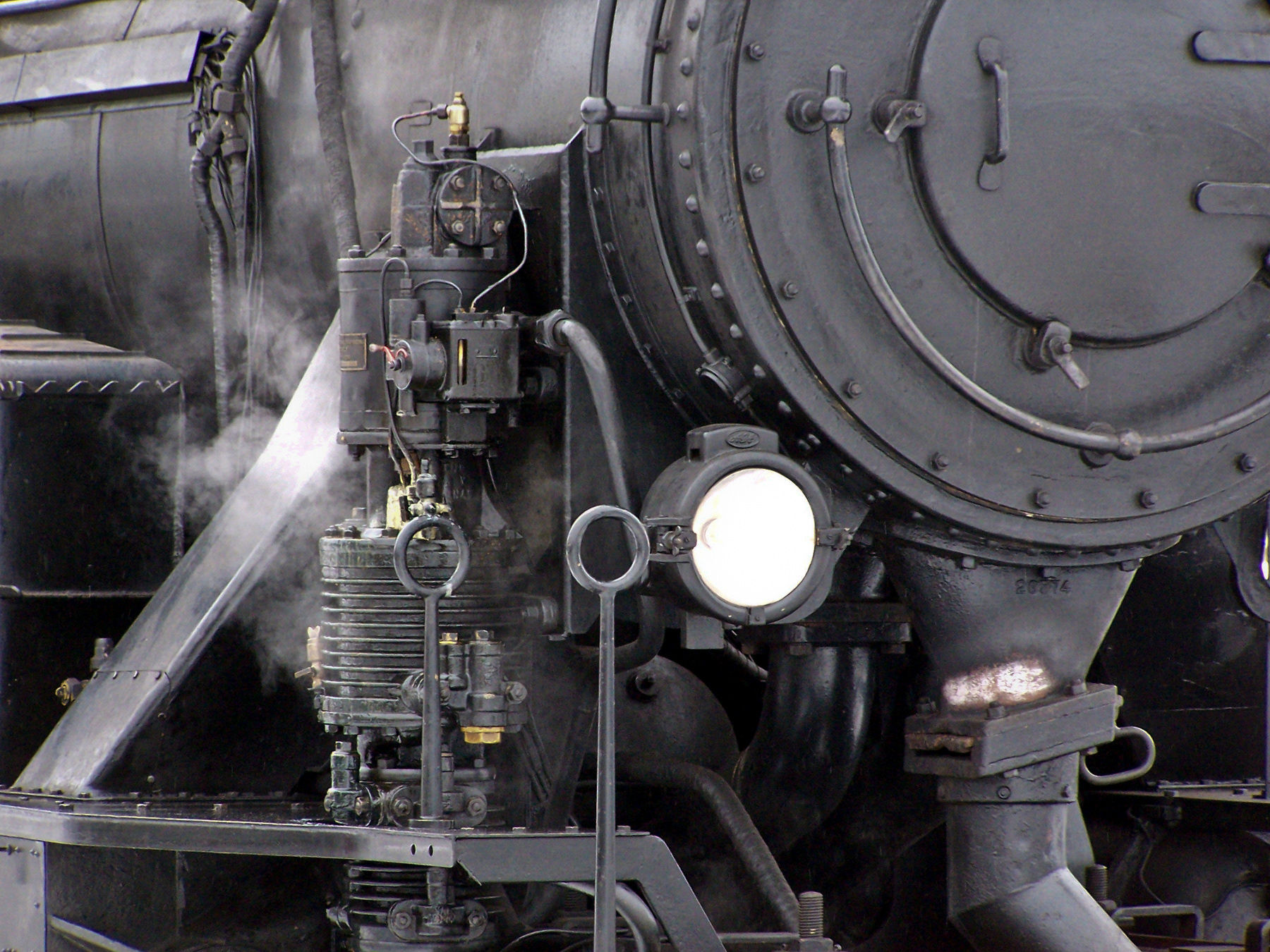 Details of a historic steam train visiting the Gävle Railway Station, February 2009.