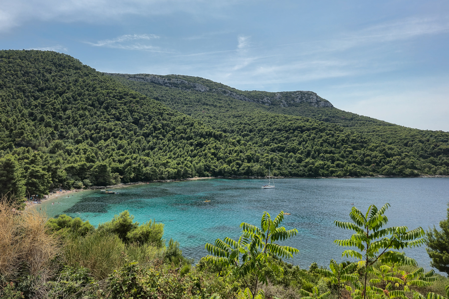 View from higher up into one of the bays of the Pelješac peninsula, August 2025.