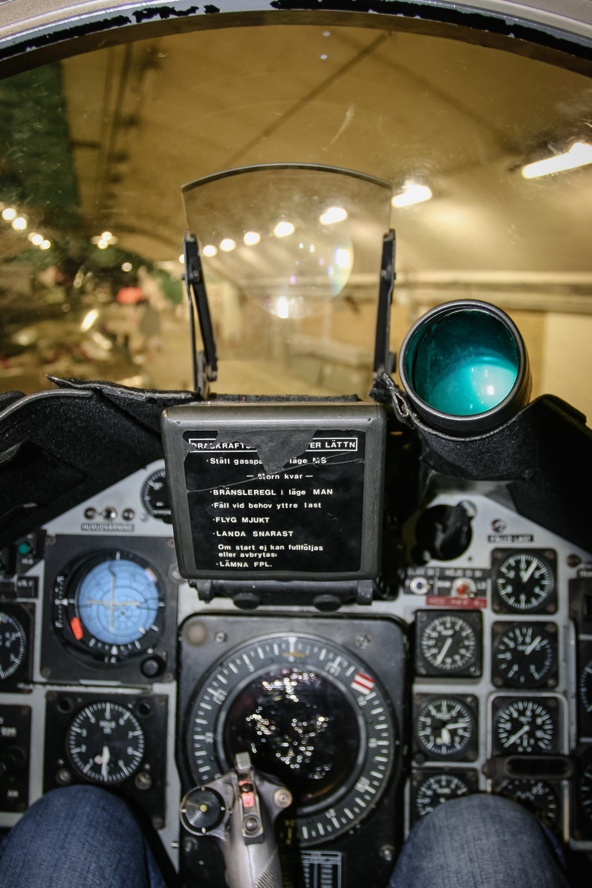 Inside the cockpit of a Viggen.