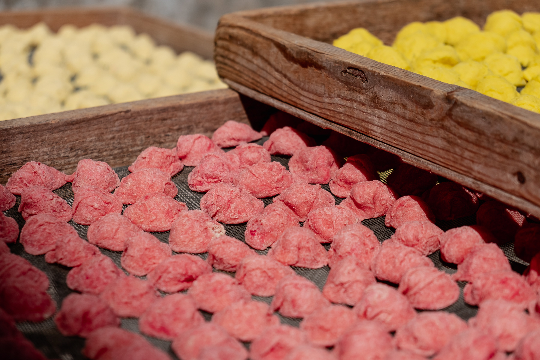 Colourful pasta for sale.