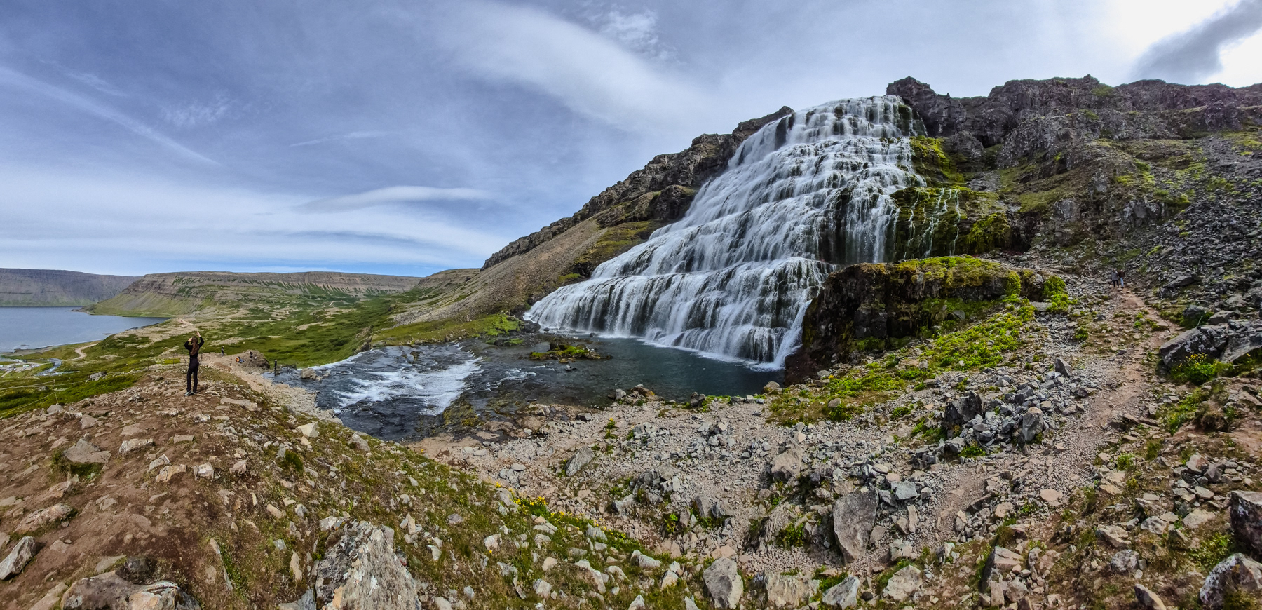Dyjandi waterfalls, the higher up one. Wide-angle.