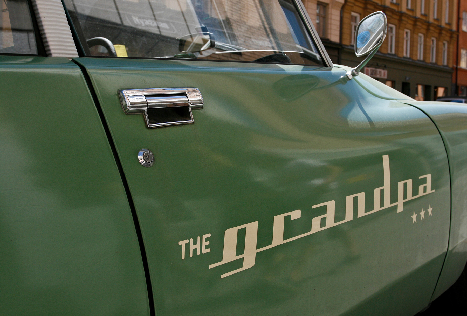 A classic car name "The Grandpa" parked on Södermalm, May 2011.