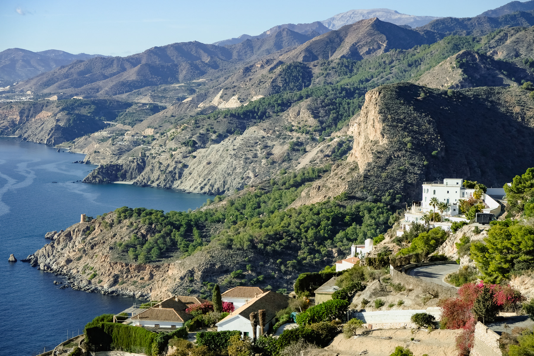View from Atalaya de Cerro Gordo, January 2024. Notice the other defence towers on a lower level on the cliffs.