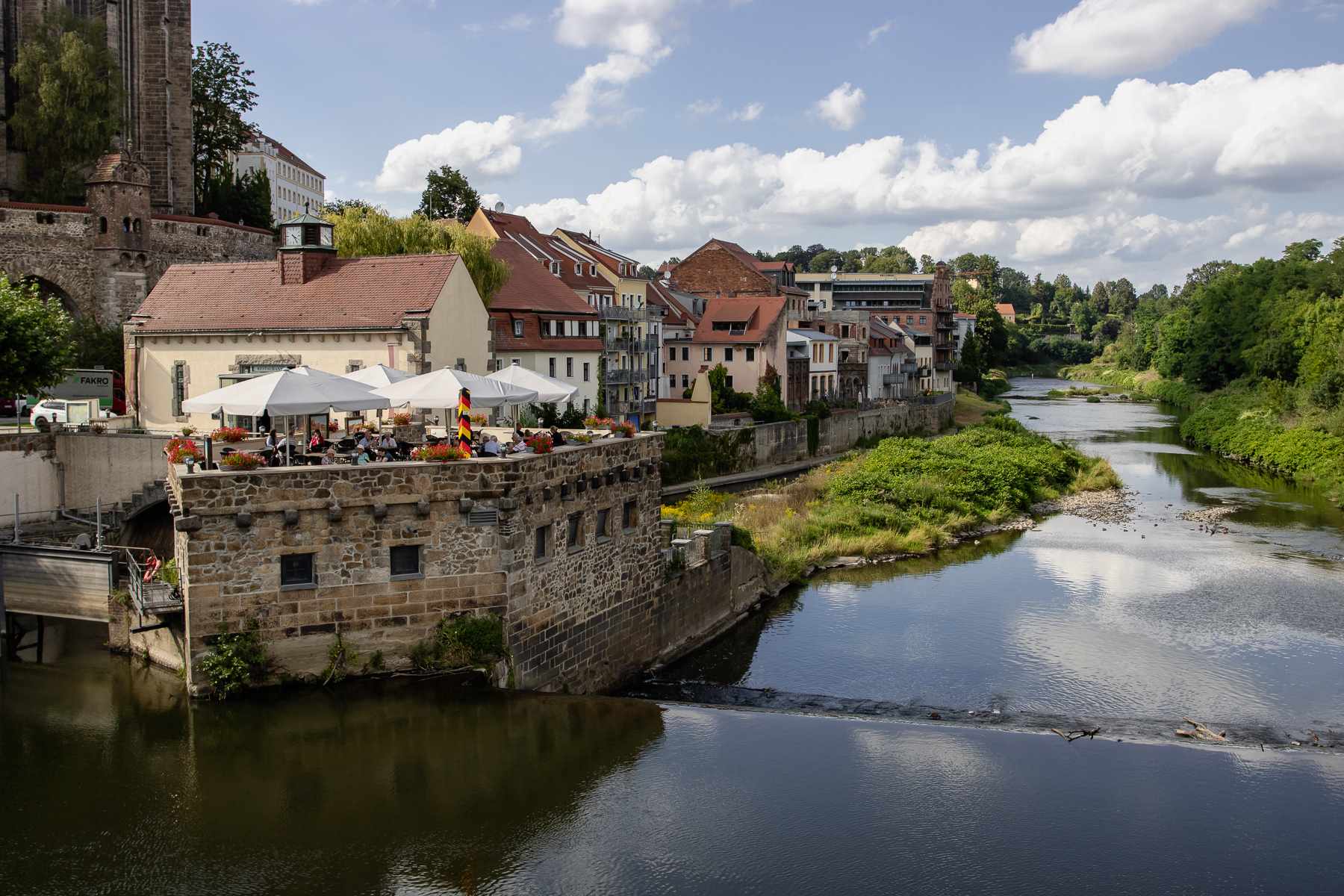 On the German side of the central bridge.