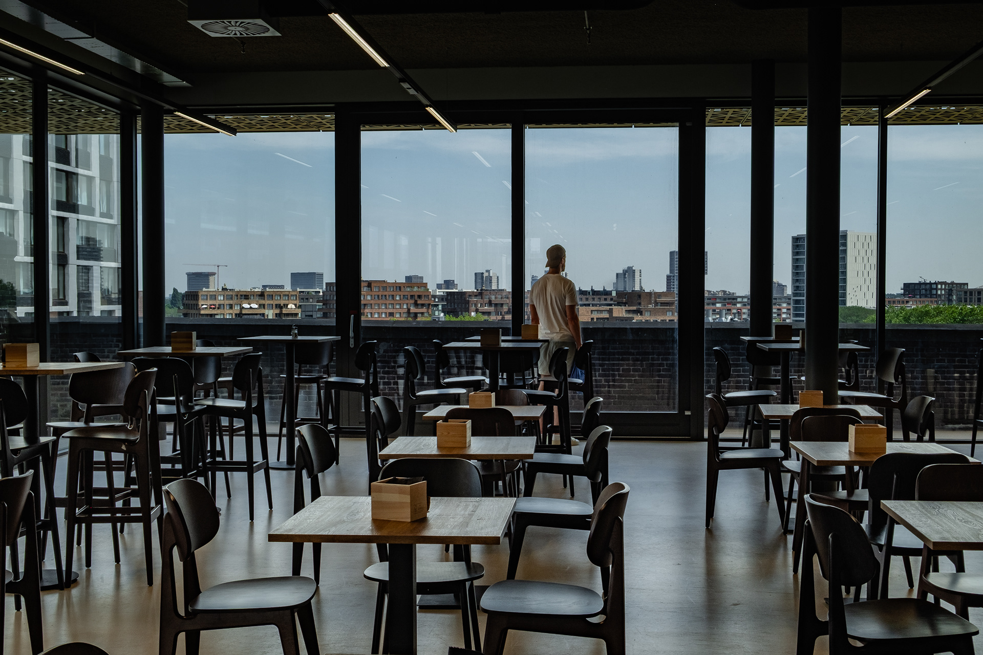 View over parts of Rotterdam from the bistro on the top floor.
