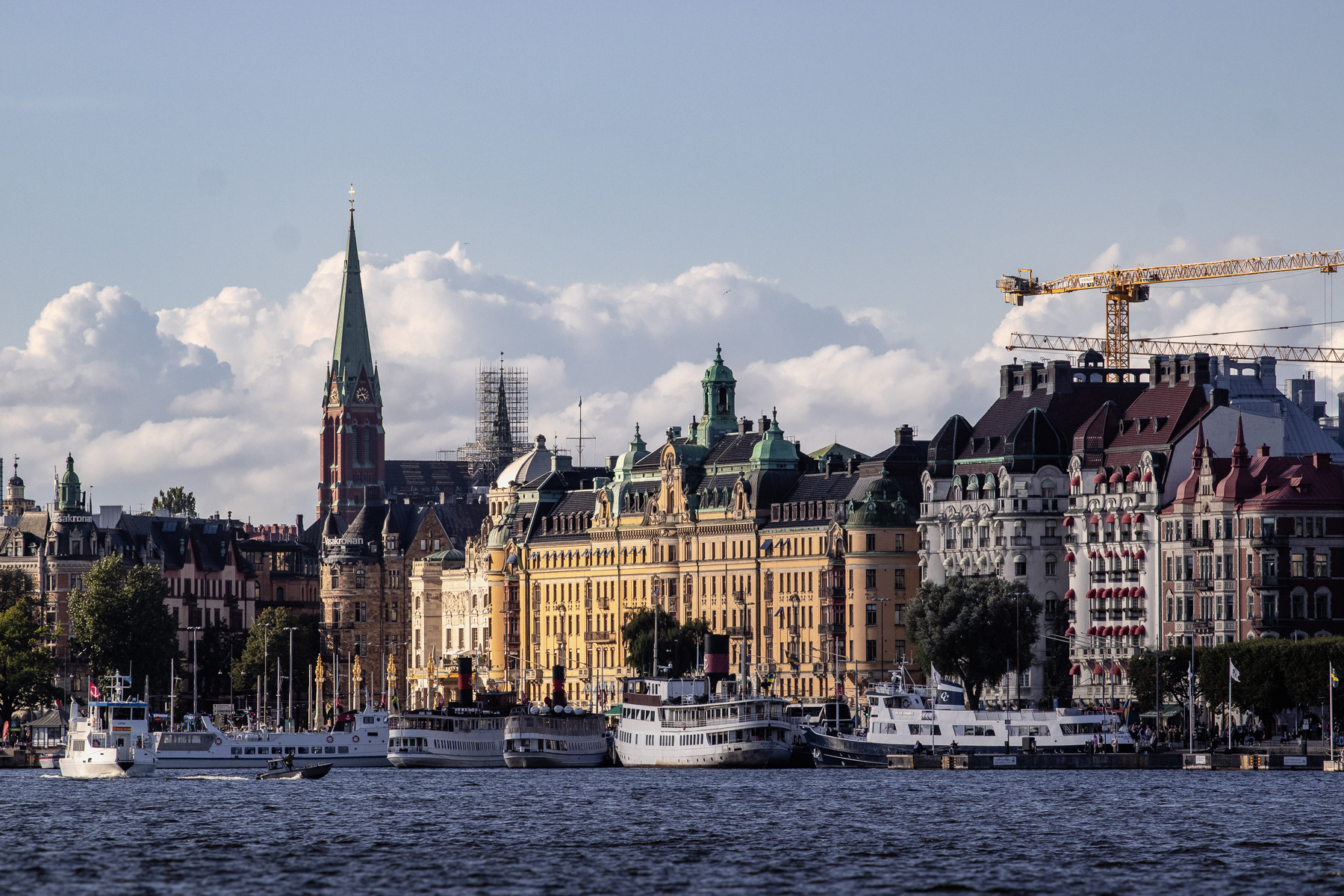 View at Nybrokajen (Nybro quay) with the ferry boats that roam the Stockholm Archipelago, September 2025.