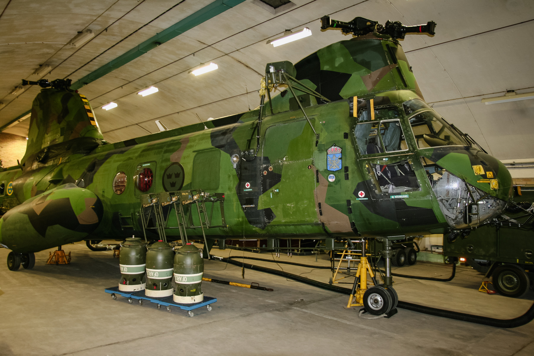 Aeroseum, Göteborg-Save, Sweden. Kawasaki KV-107 (HKP 4C) with training depth charges. Former Swedish Navy variant.
