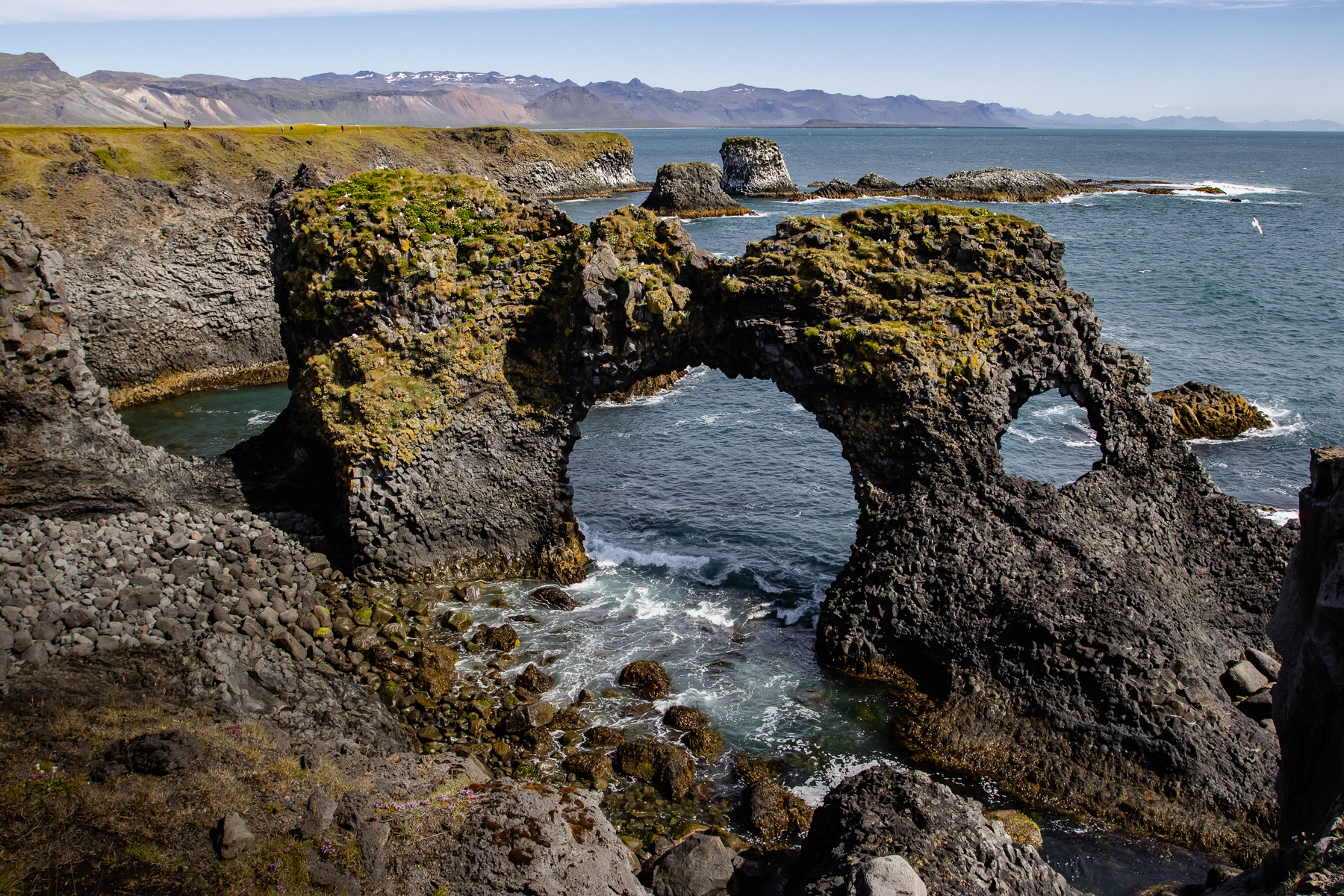 Looking at the rocky coast of Snæfellsjökull National Park.