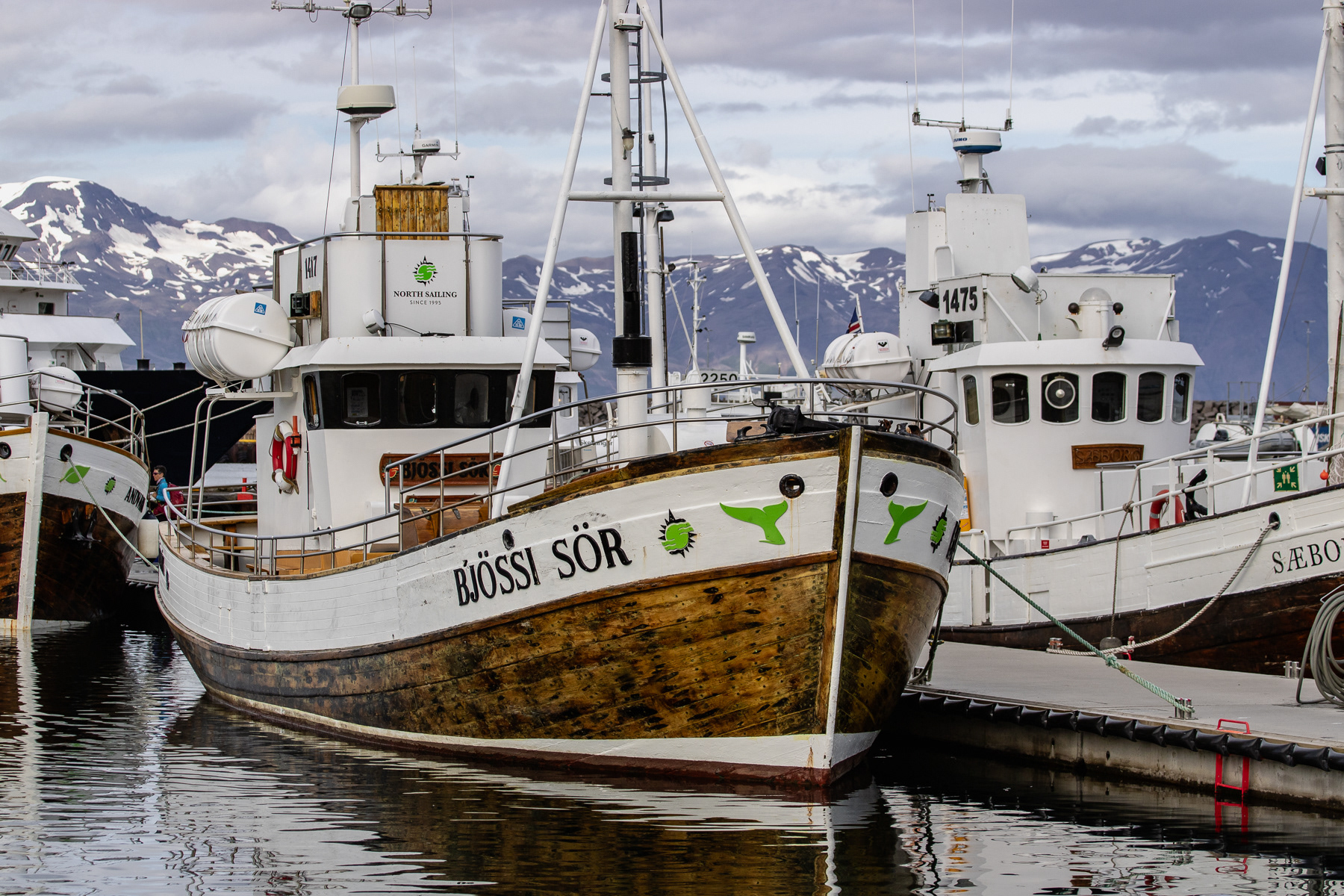 The boats Bjössi sör and Saeborg in the harbour of Húsavík.