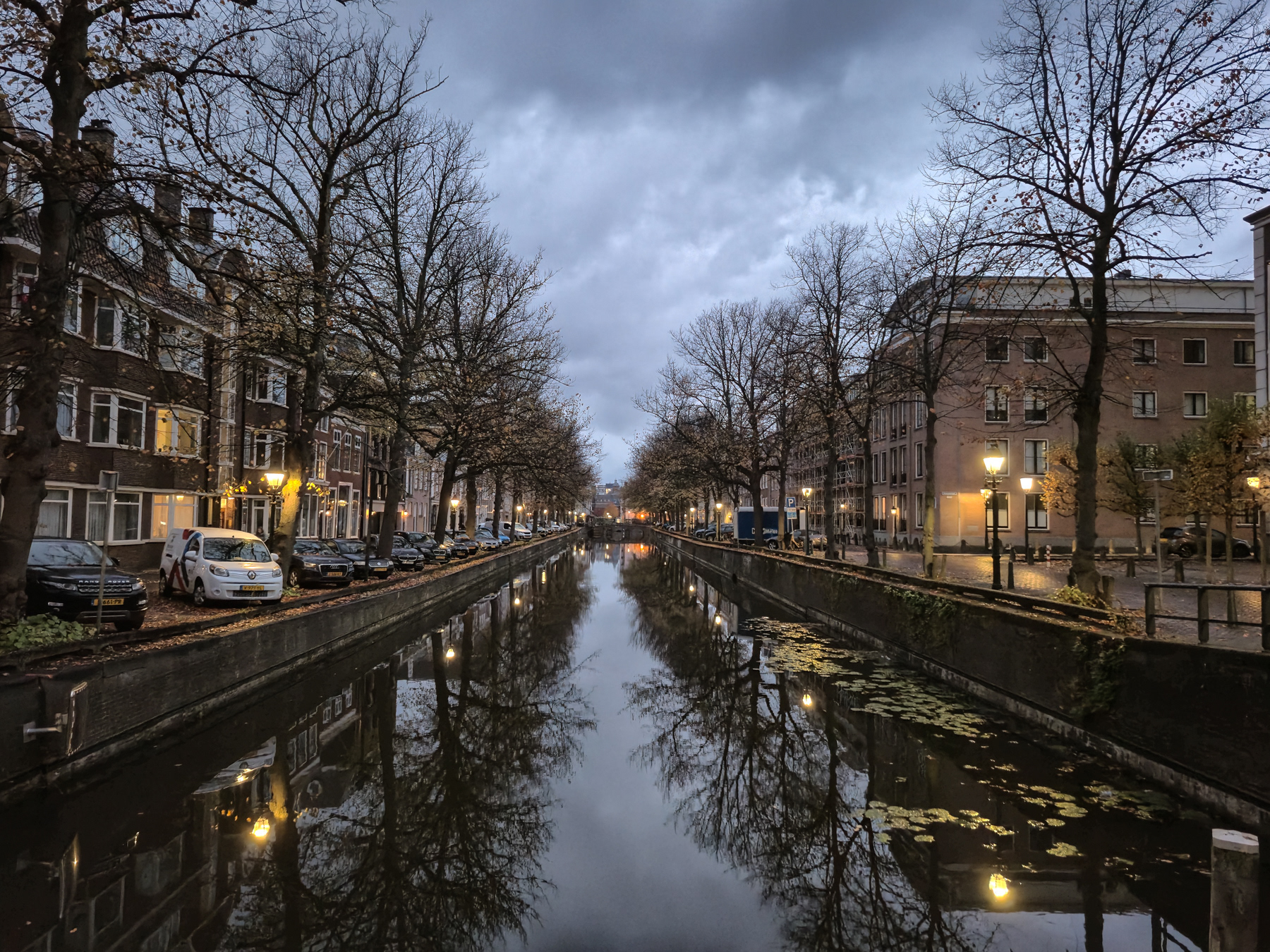 Smidswater and distant view towards the monumental Maliebrug arched bridge, October 2025.