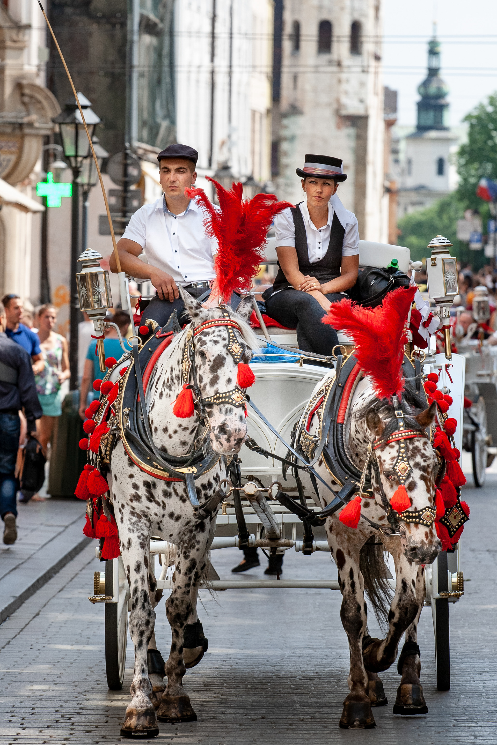 The touristic horse and carriage, with almost always a crew of a male horseman and a female side-kick - and with not always the greatest chemistry between them