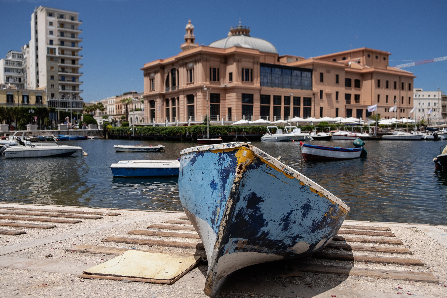 The small boats harbour with the Teatro Margherita in the background.