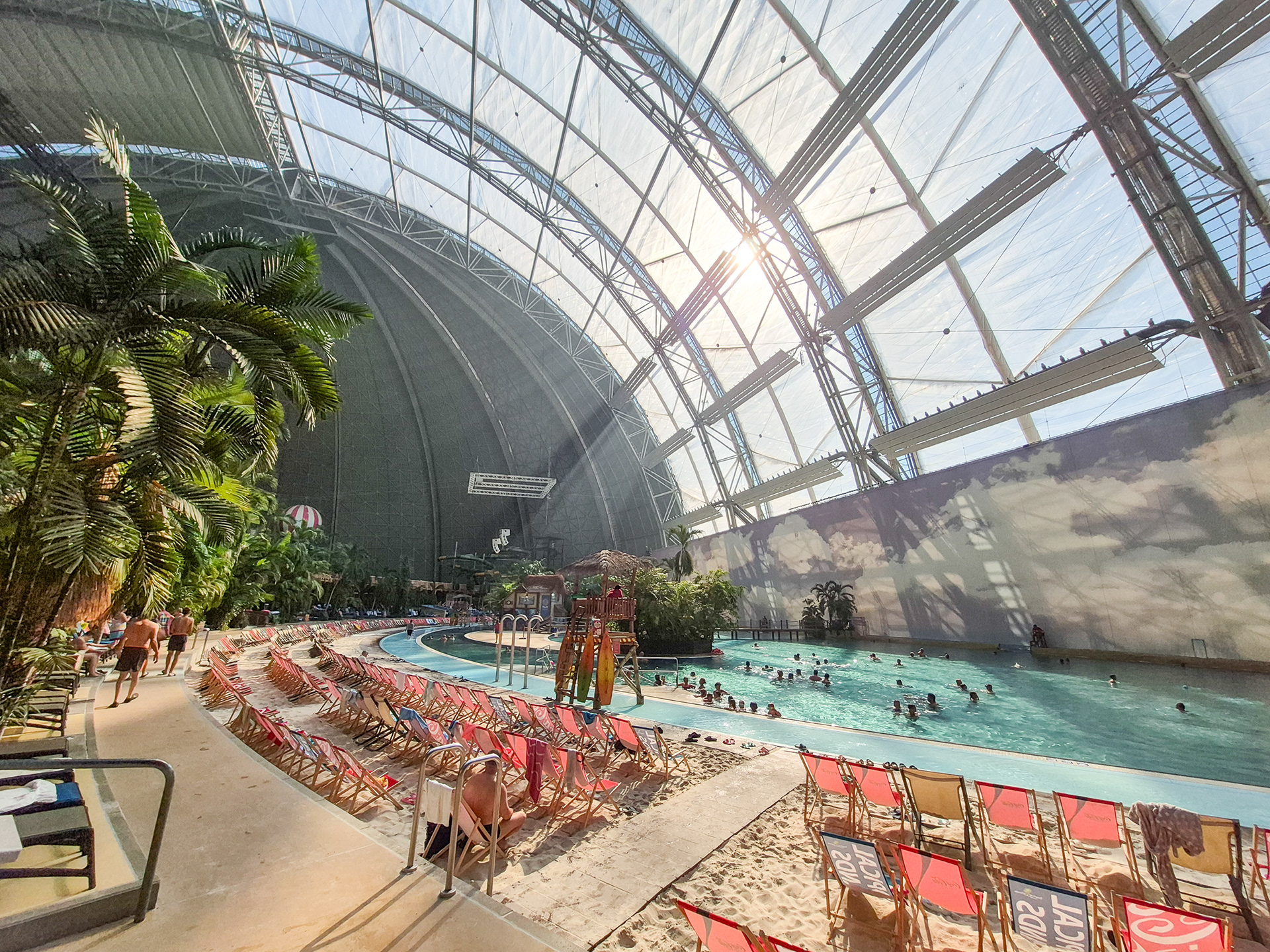 The giant dome and swimming pool of Tropical Islands, Germany, July 2026.