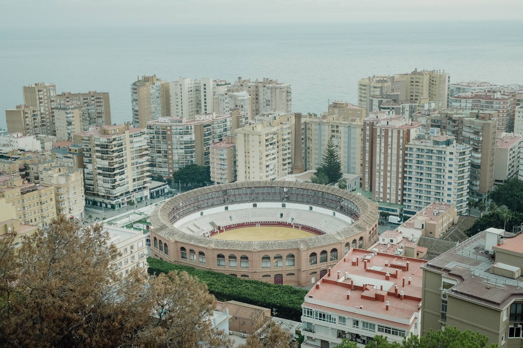 The bull fighting ring of Malaga, seen from the hilltop