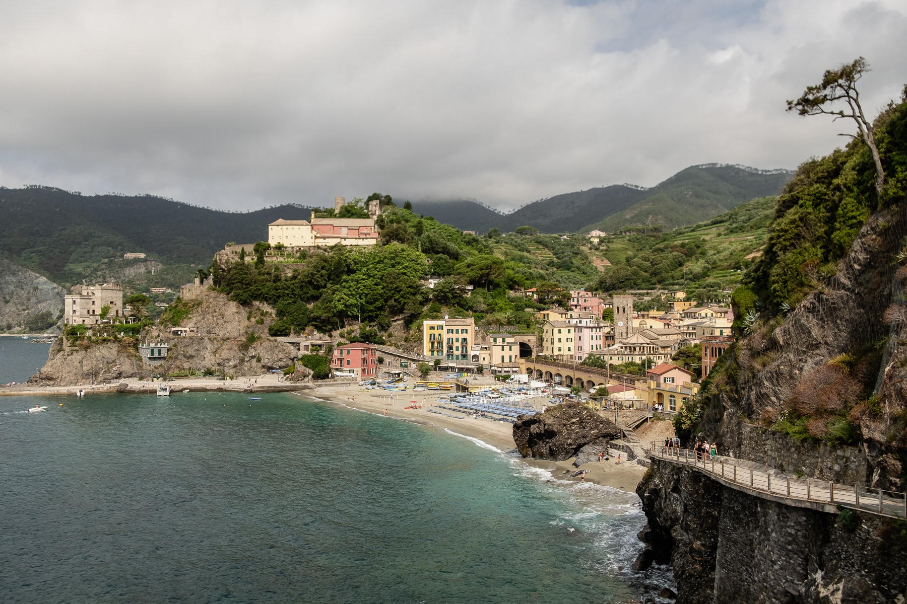 Monterosso al Mare with the convent dominating over the town middle hill.