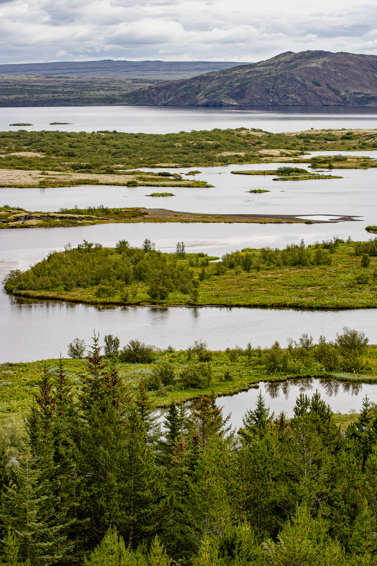 View at Thingvallavatn lake and its small peninsulas.