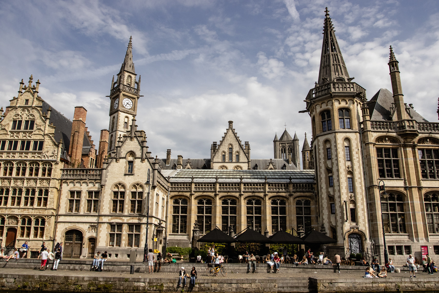 Historic facades at the Graslei in Gent, Belgium