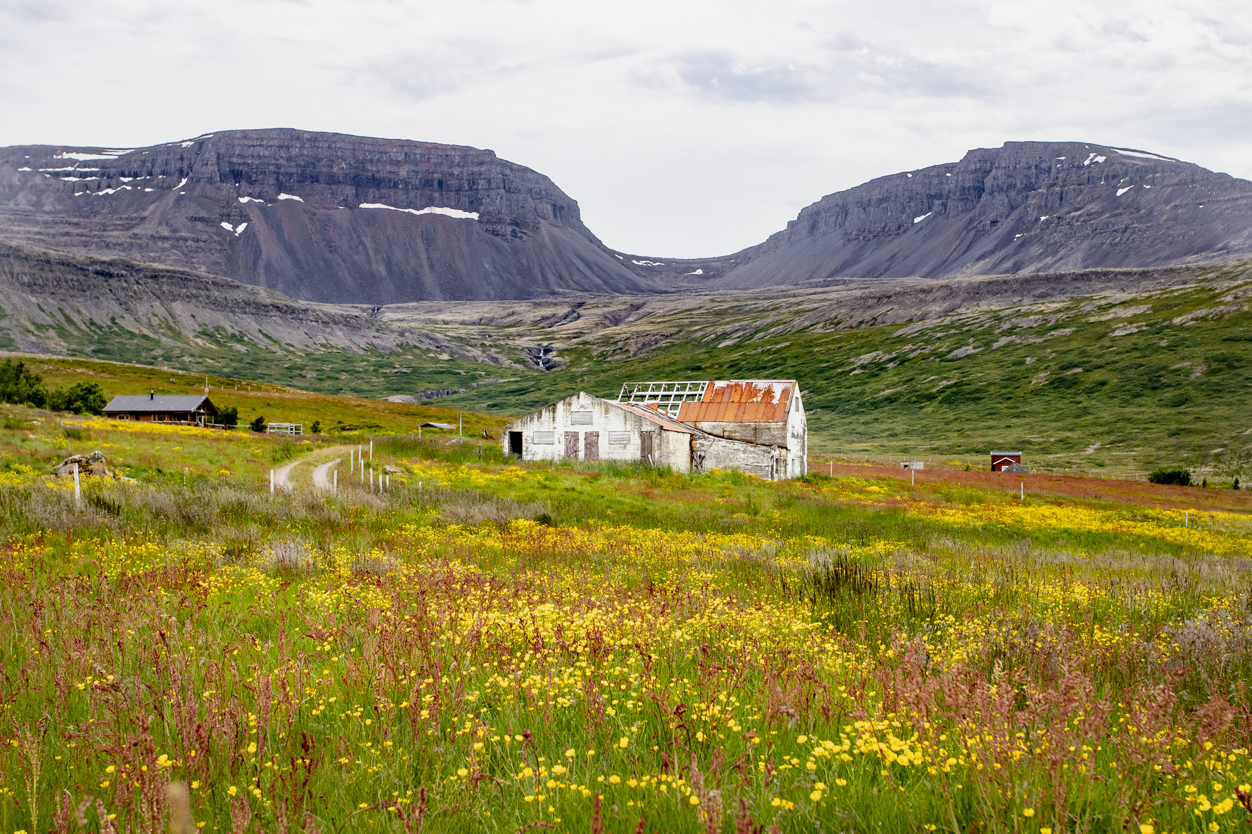 View inland to the mountains on the southern bank of the Patreksfjörður fjord.