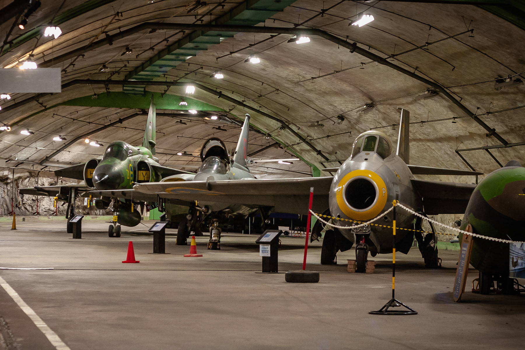 Historic Swedish Saab fighter jets inside the underground base that is now the Aeroseum, north of Gothenburg, February 2015.