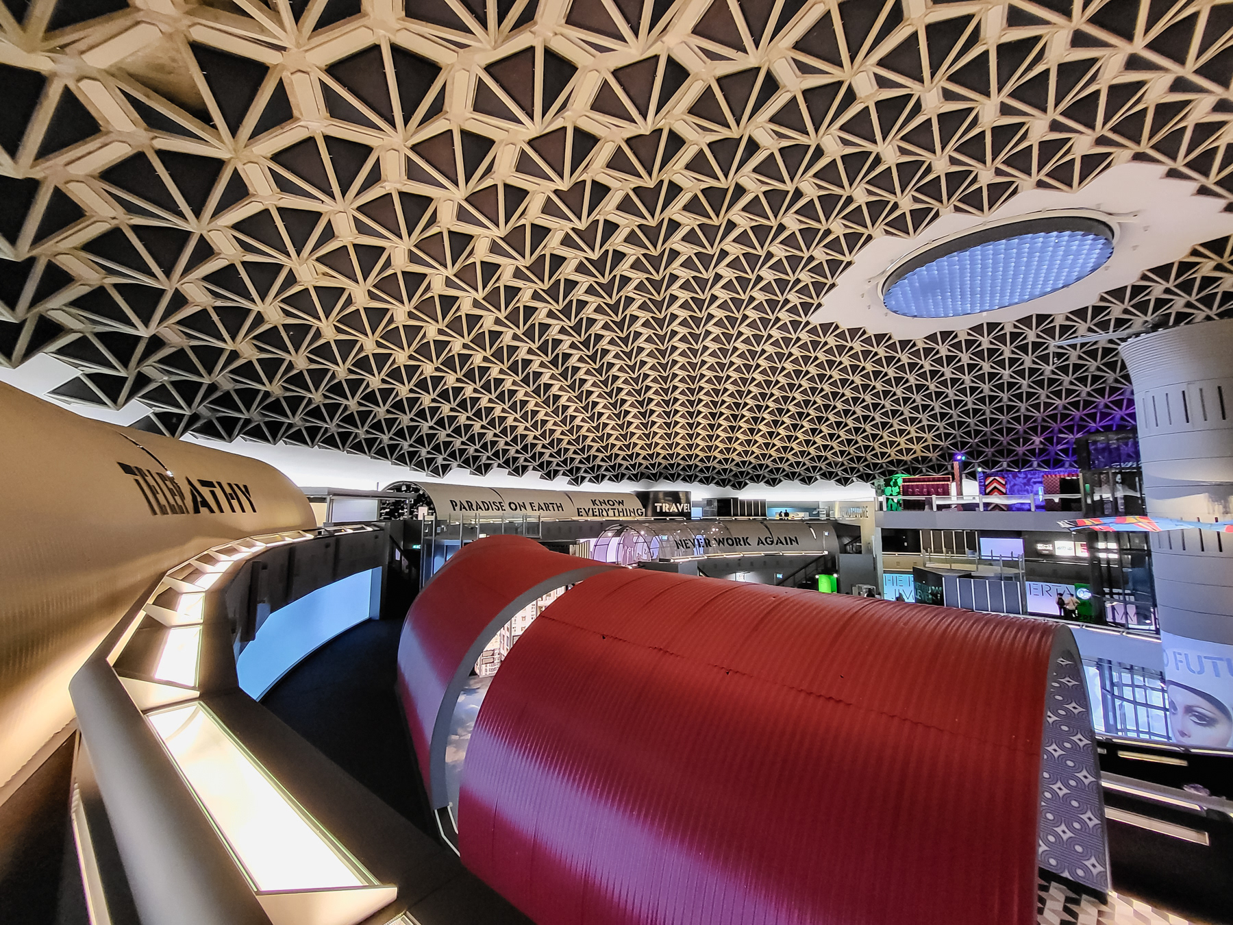 The interior of the UFO-shaped Evoluon in Eindhoven, August 2024.