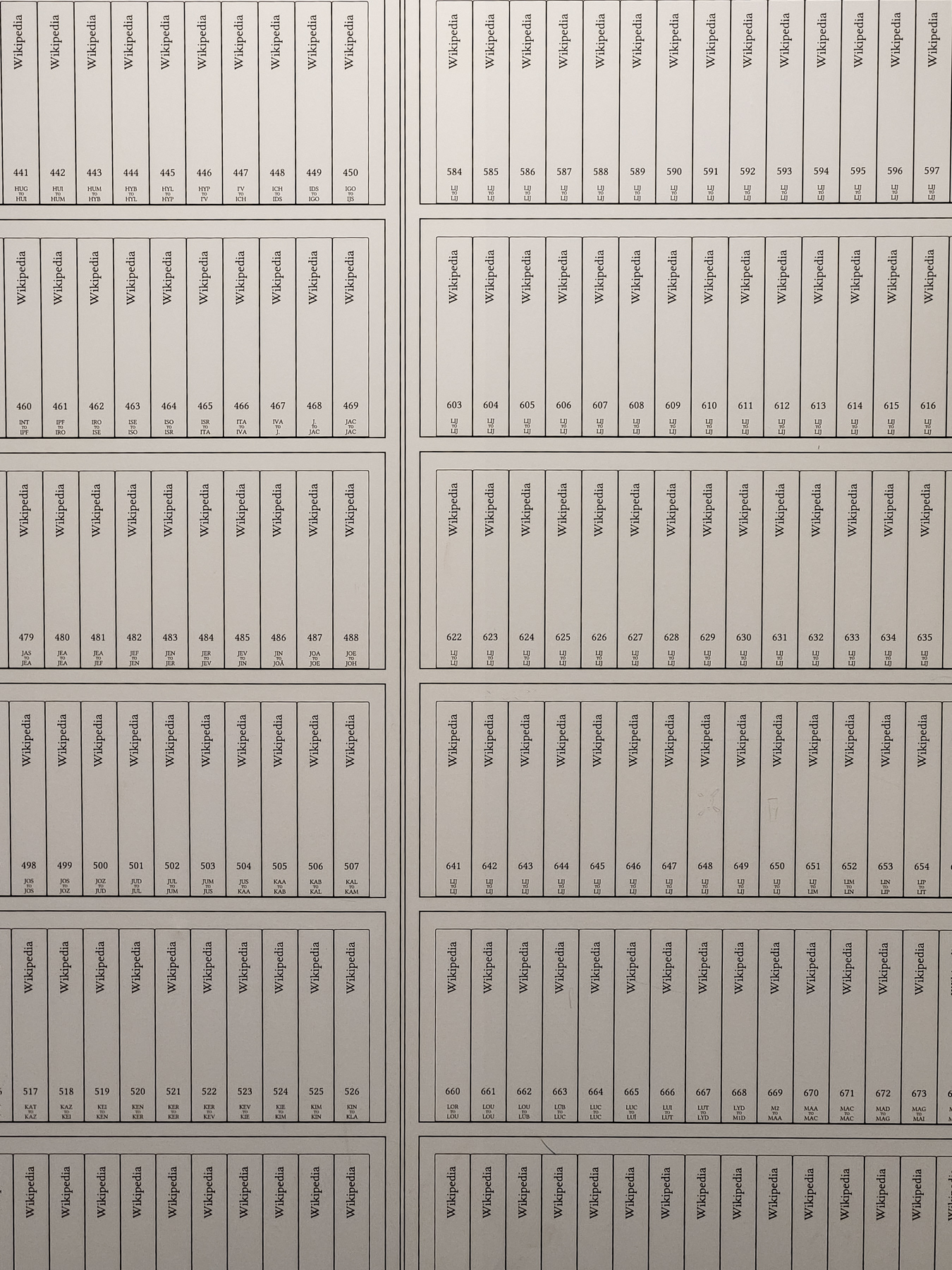 Close-up of the Wikipedia library.
