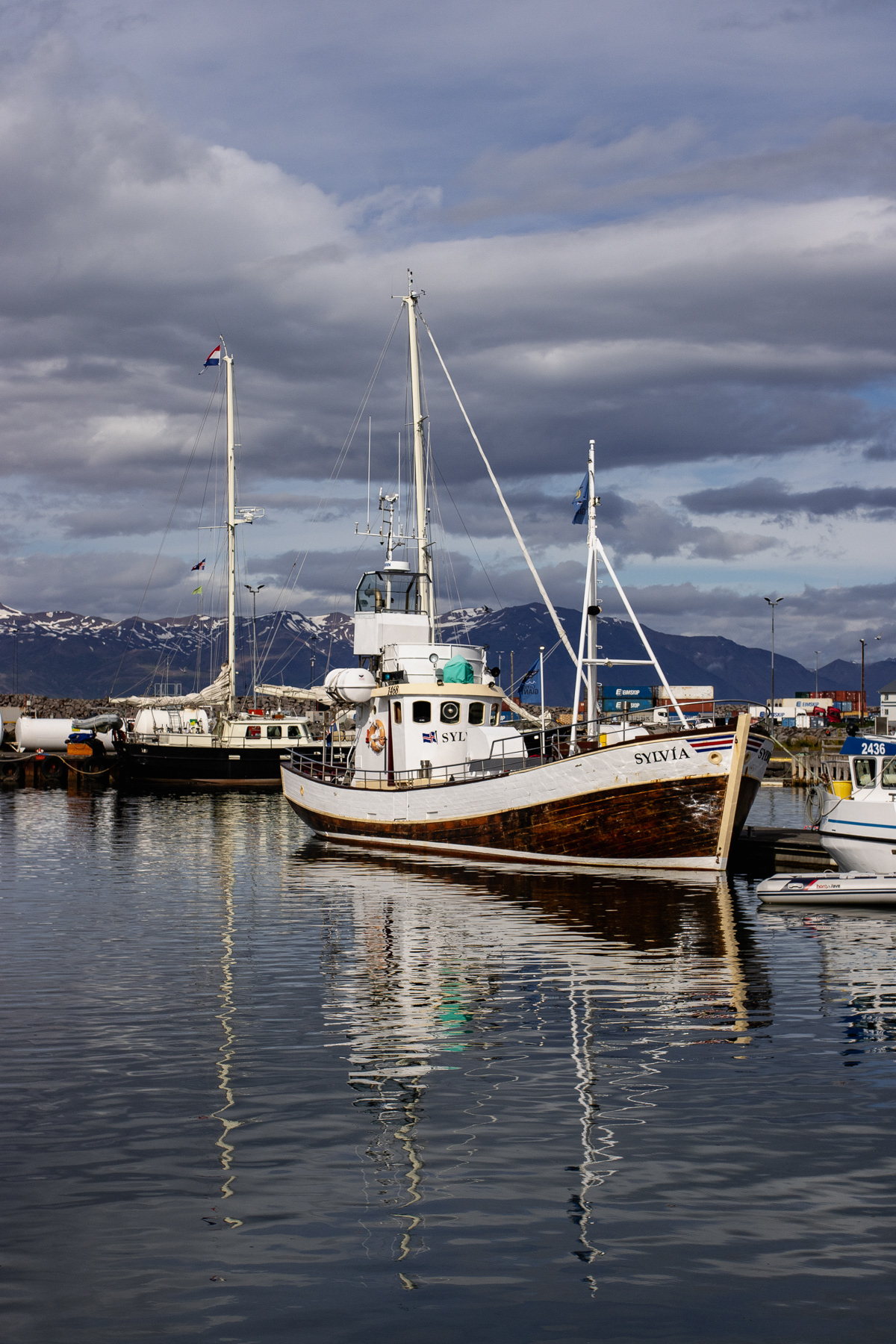 The boat Sylvía in the harbour of Húsavík