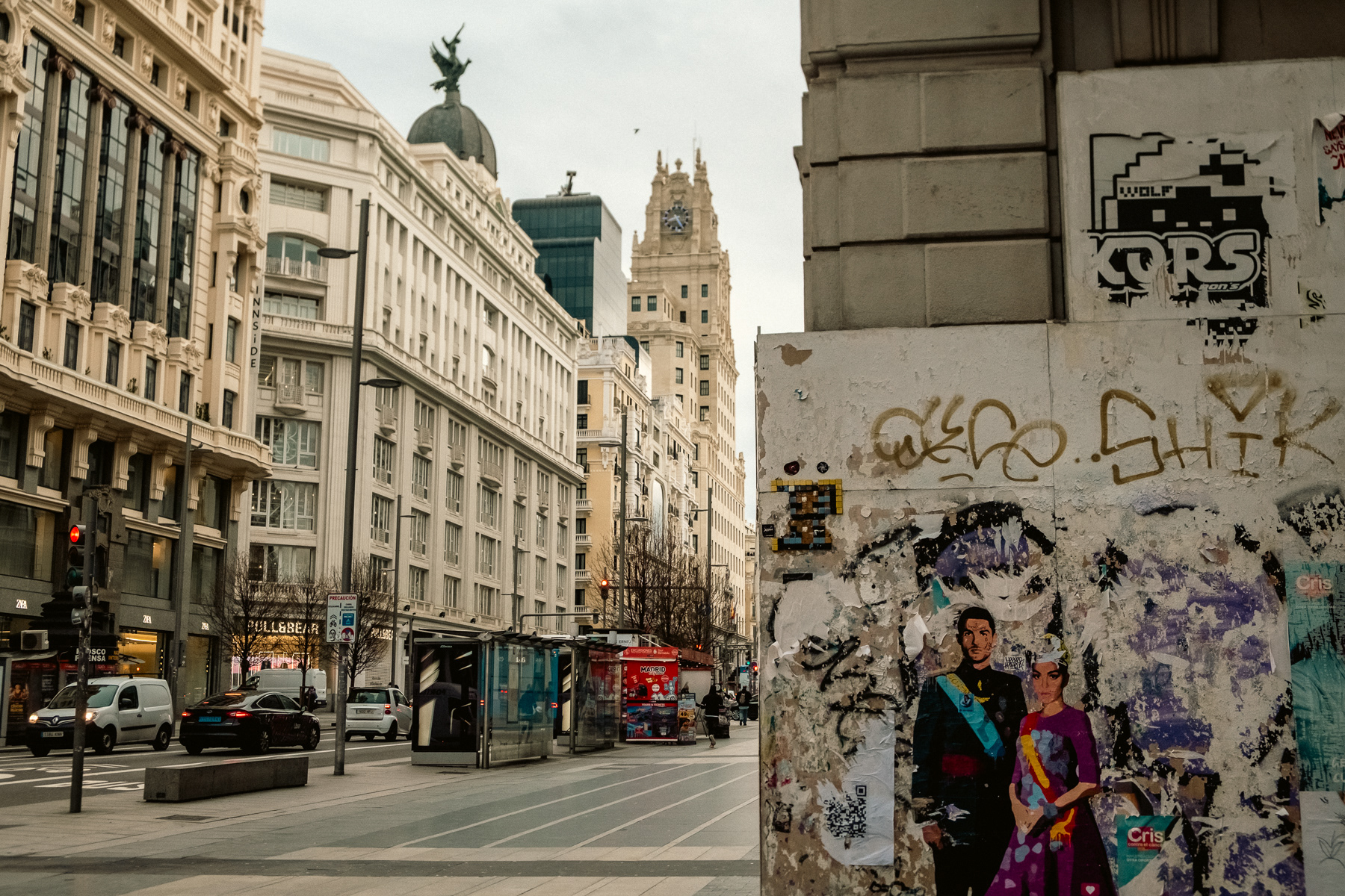 View at Gran Via towards the Telefónica building (furthest in row)