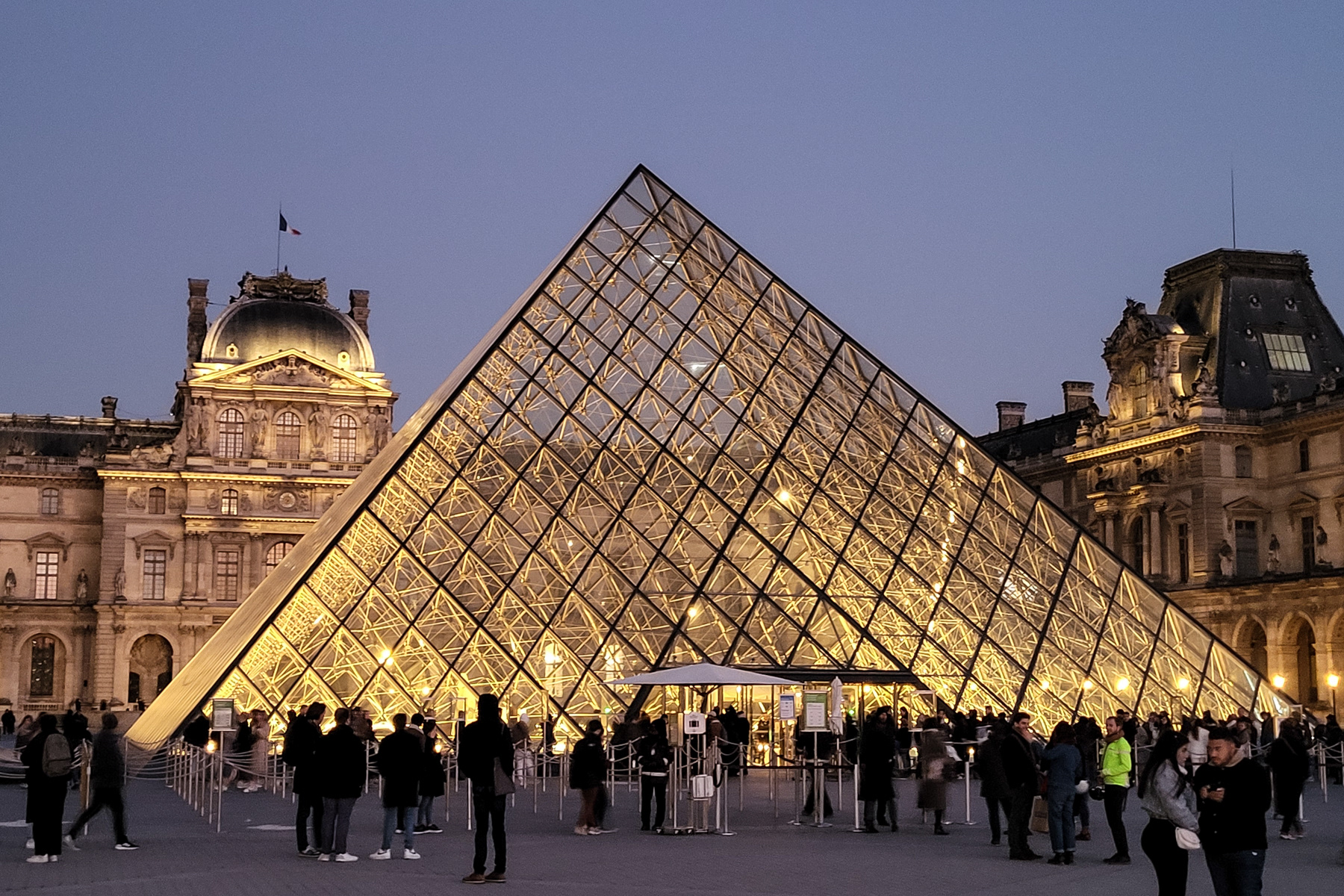 The Louvre and its pyramid, March 2023.