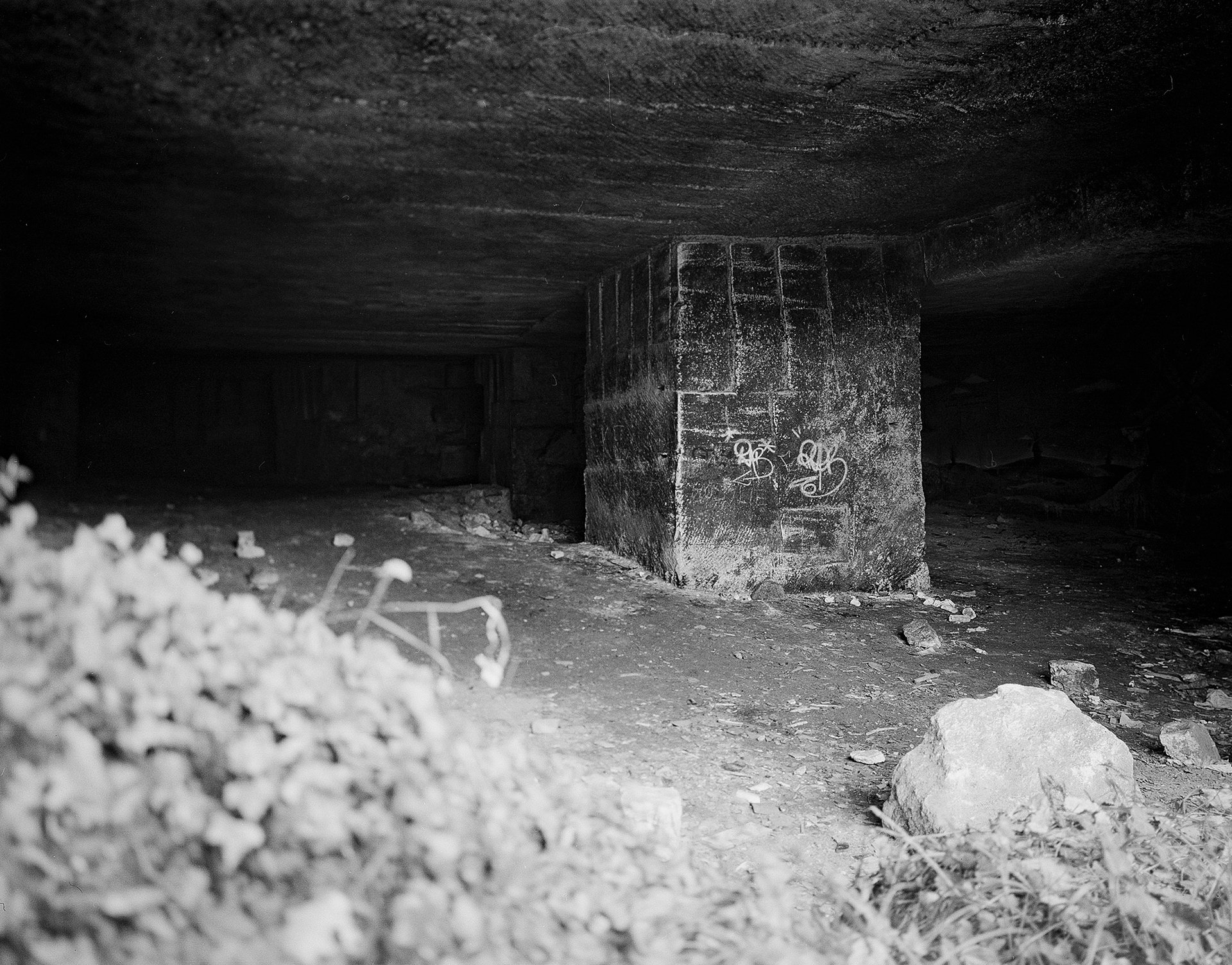 Ancienne carrière (2) (Vallée de l’Anguienne) La rivière Anguienne, longue de 13 kilomètres, prend sa source à Dirac. Elle se jette dans la Charente à Angoulême. Son cours, étroit, est bordé de falaises calcaires qui furent très tôt utilisées par les populations (habitats troglodytiques, carrières). La plupart des carrières furent reconverties dans le courant du XXe siècle en champignonnières dont l’exploitation a aujourd’hui cessé.